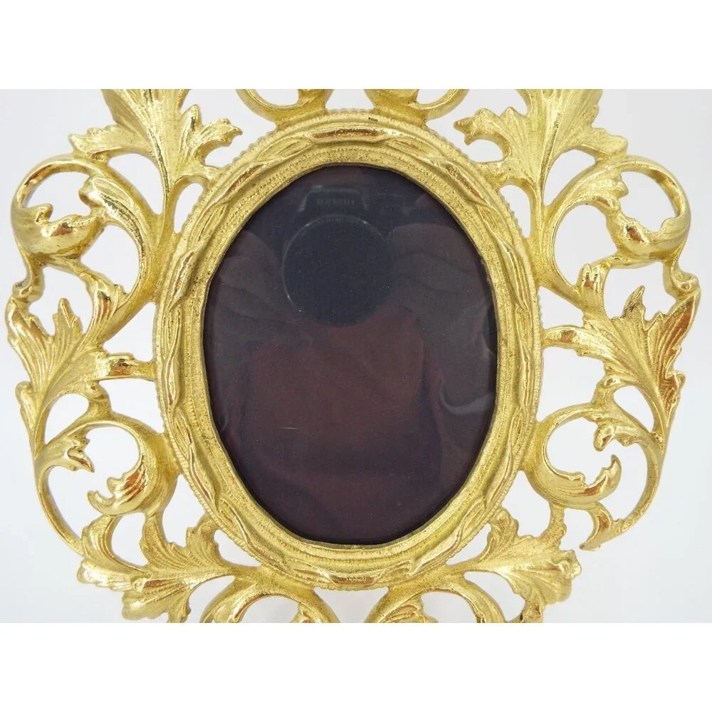 Pair of Vintage Valleau USA Ornate Brass Photo Frames with Stands